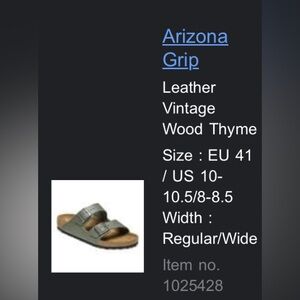 Birkenstock Arizona GRIP leather in vintage thyme color Double-Strap size 41 NEW